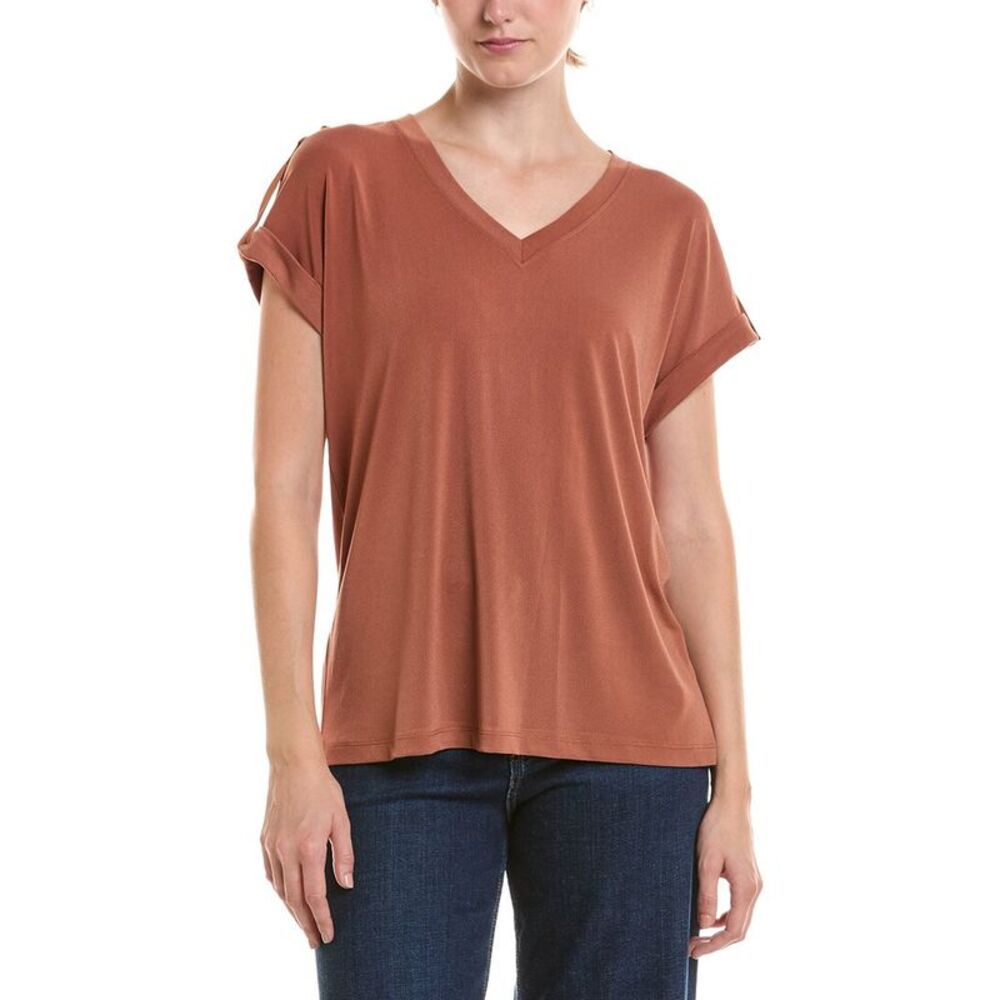Jones New York Womens  Roll Cuff Tab V-Neck T-Shirt, Orange